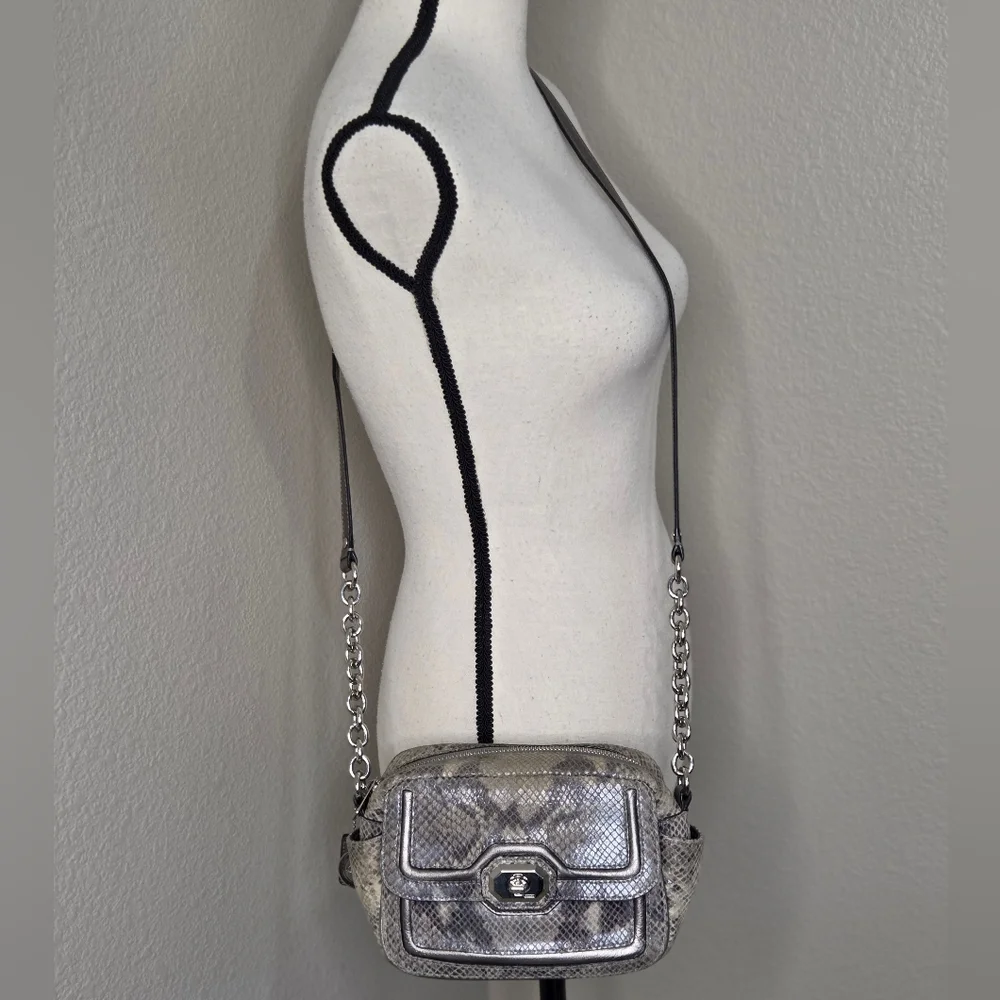 Coach Campbell SilverGray Python Exotic Snakeskin Camera Bag‎